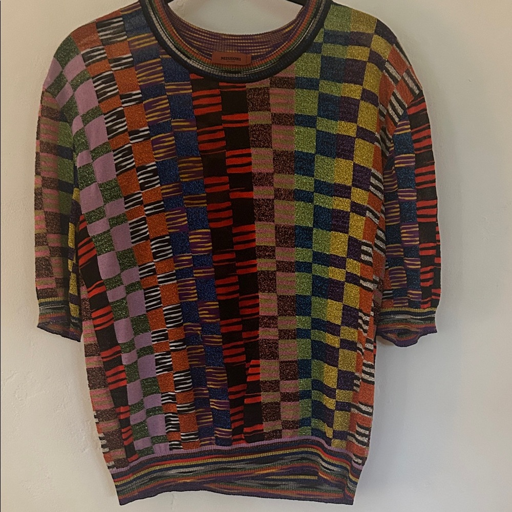 Missoni Checker Knit Short Sleeve Sweater